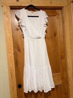 White Ruffle Sleeve Midi Dress